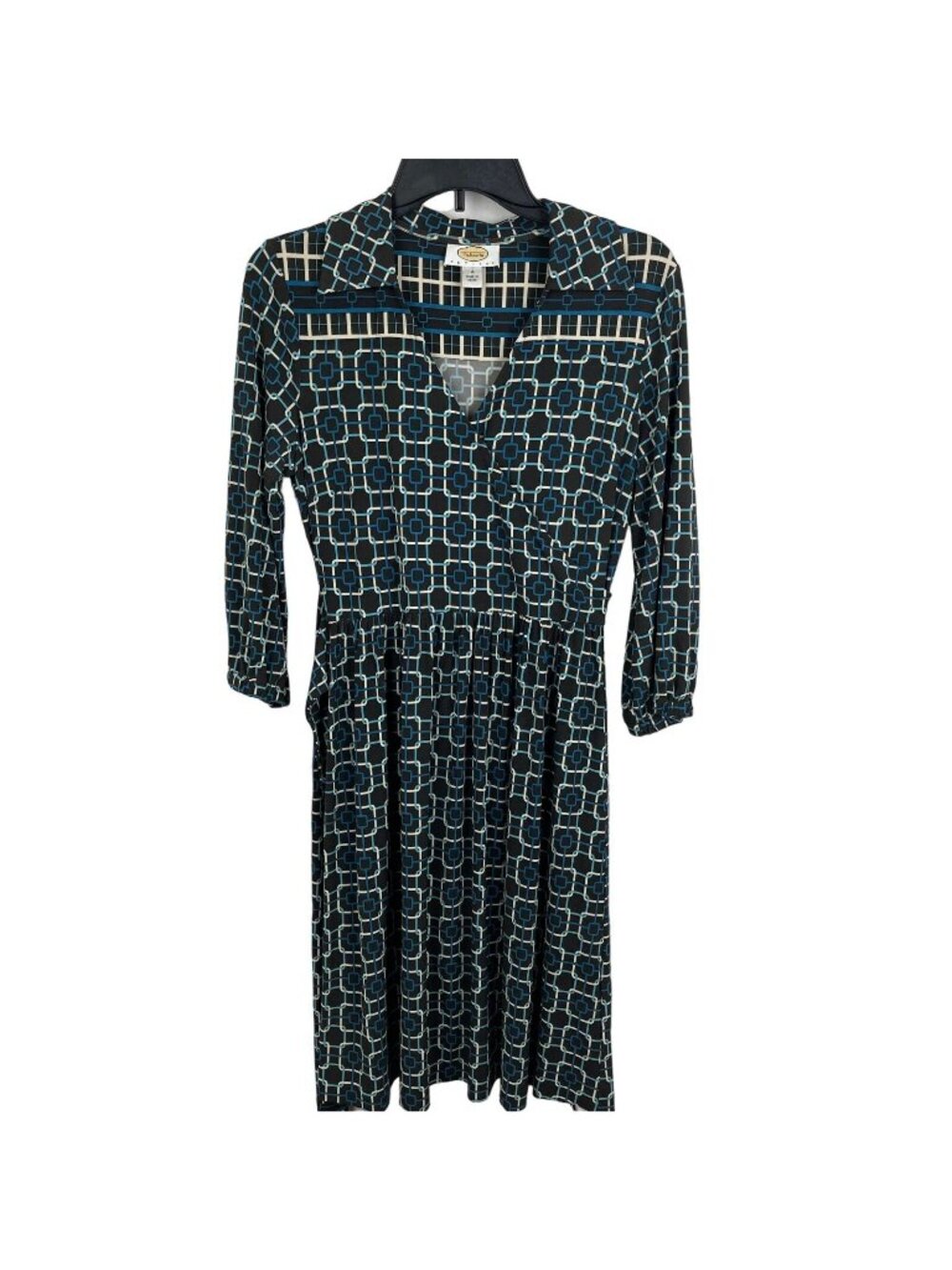 Talbots Women 3/4 Sleeve Pullover V Neck Print Dress Size 4
